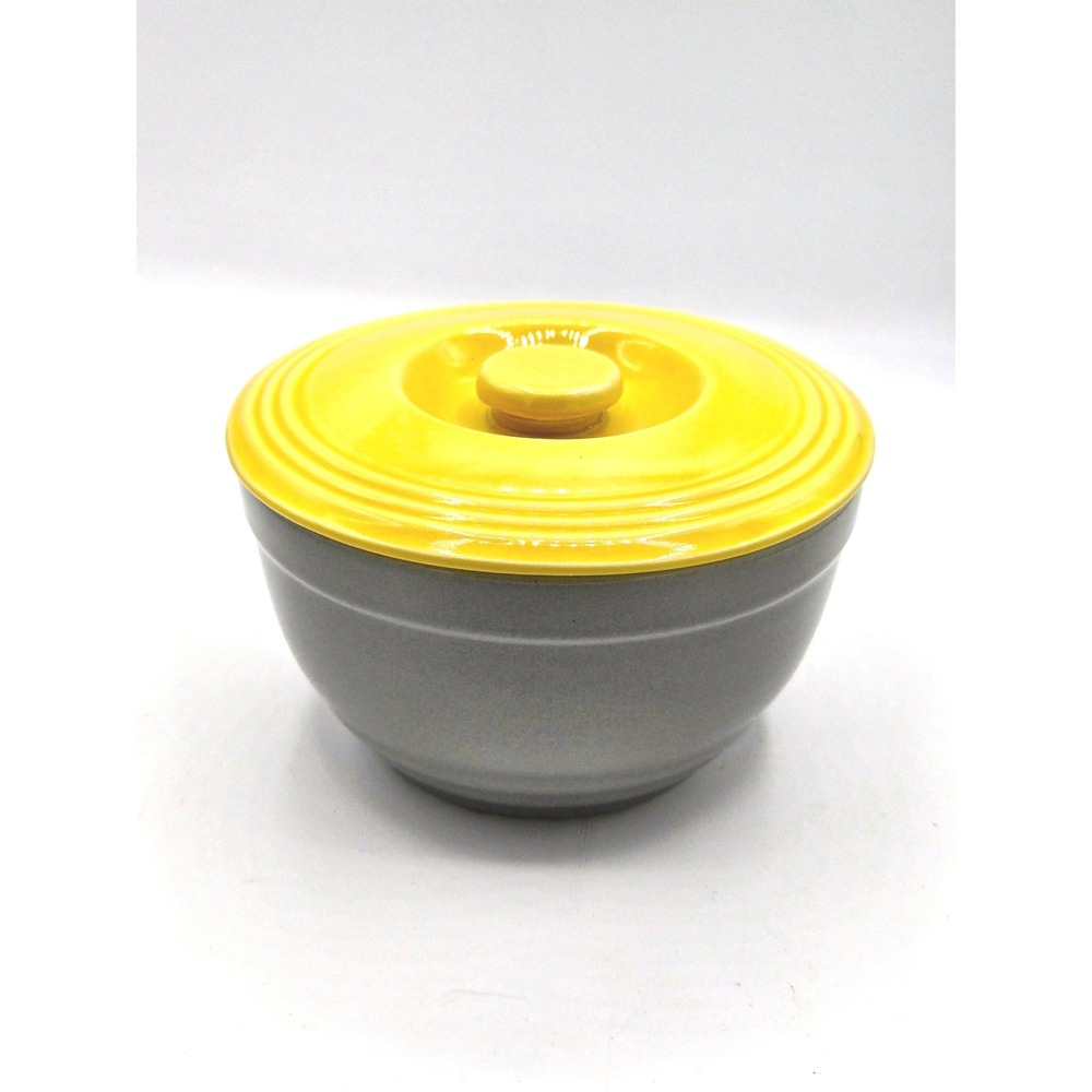 Vintage‎ GE Refrigerator 6" Bowl by Hall China - Gray and Yellow with Lid